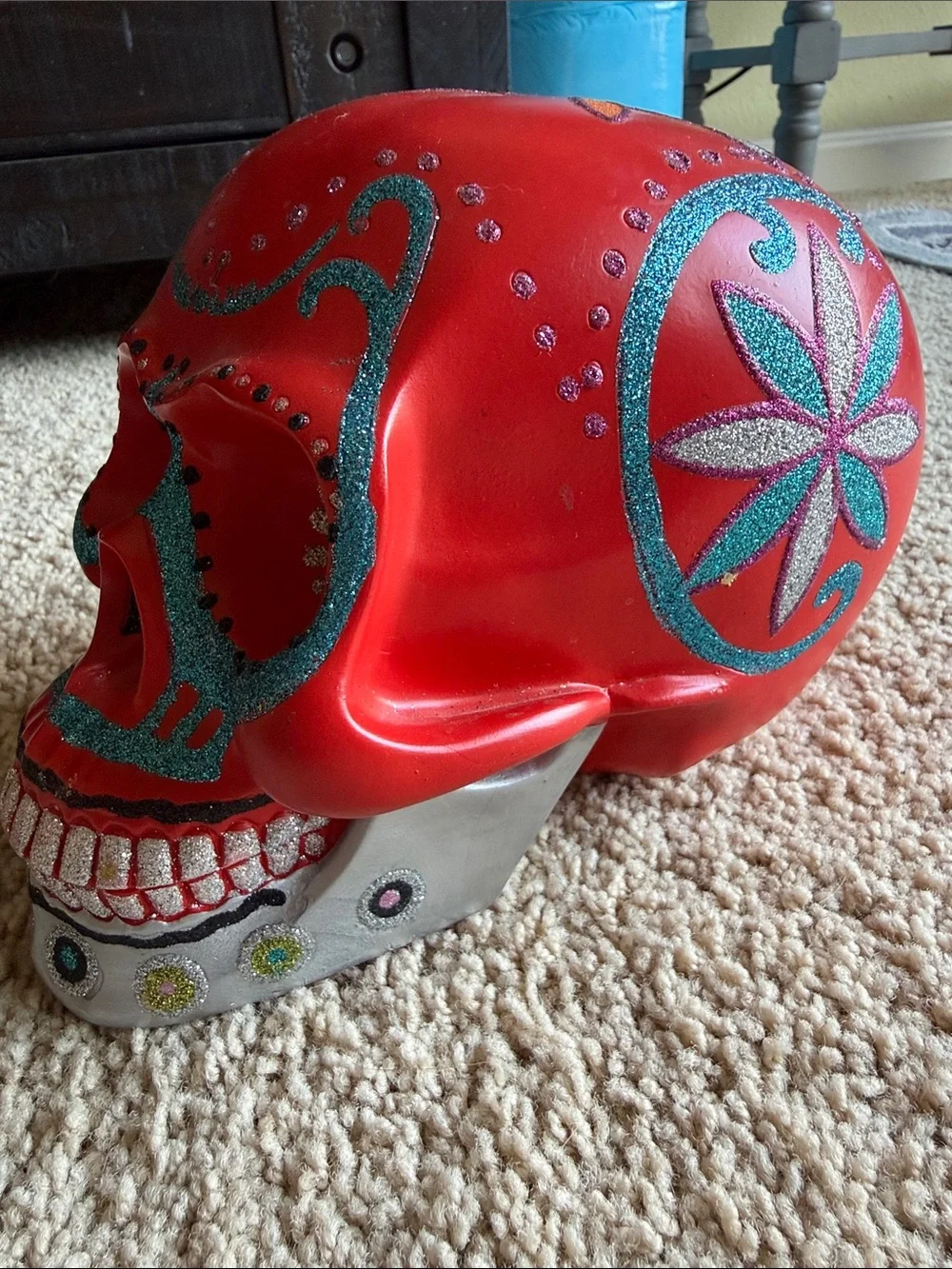 Christopher Radko Red Skull Day of the Dead with Glitter Paint Accents Halloween